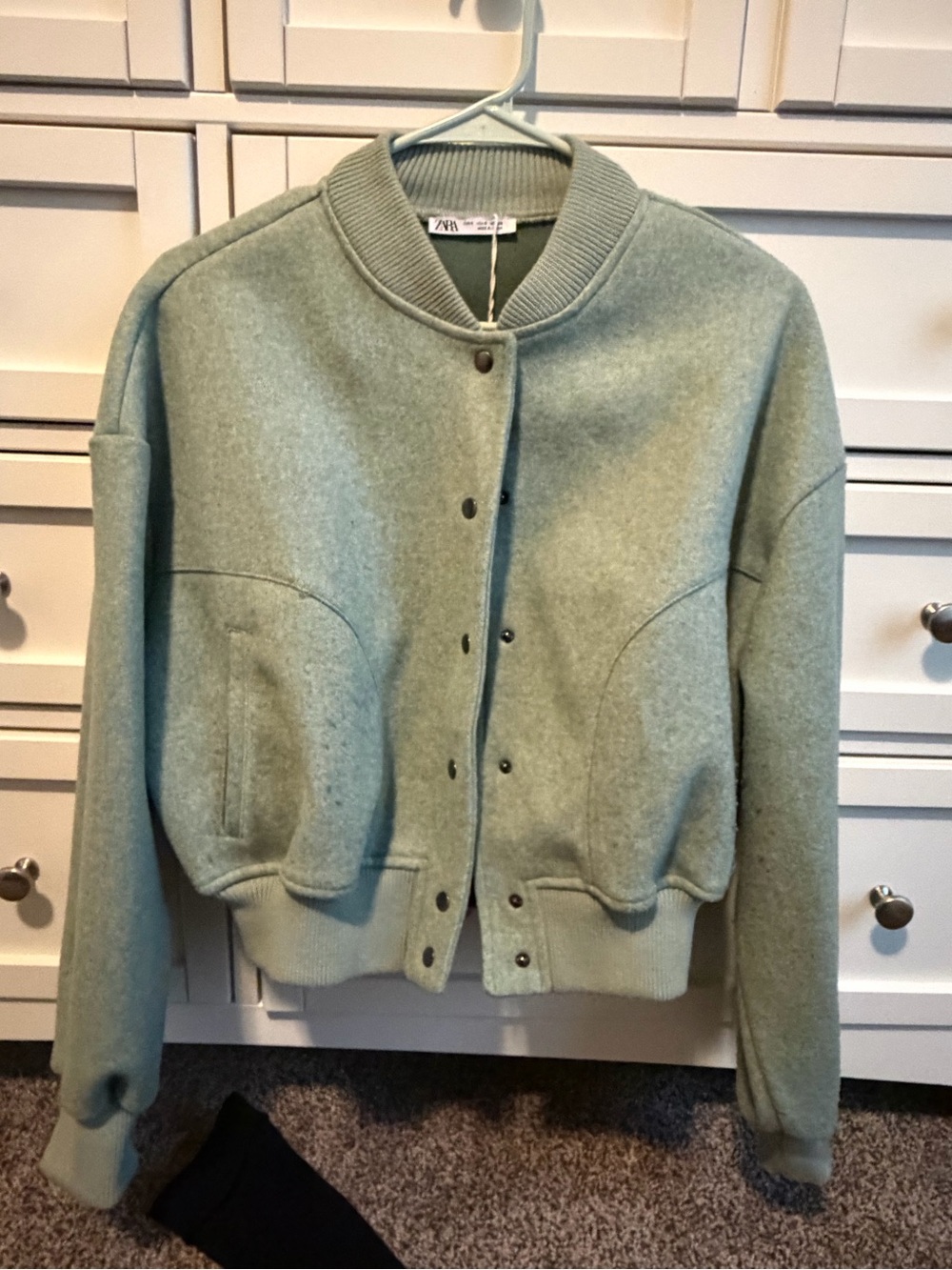 Zara Mint Green Varsity Bomber Jacket